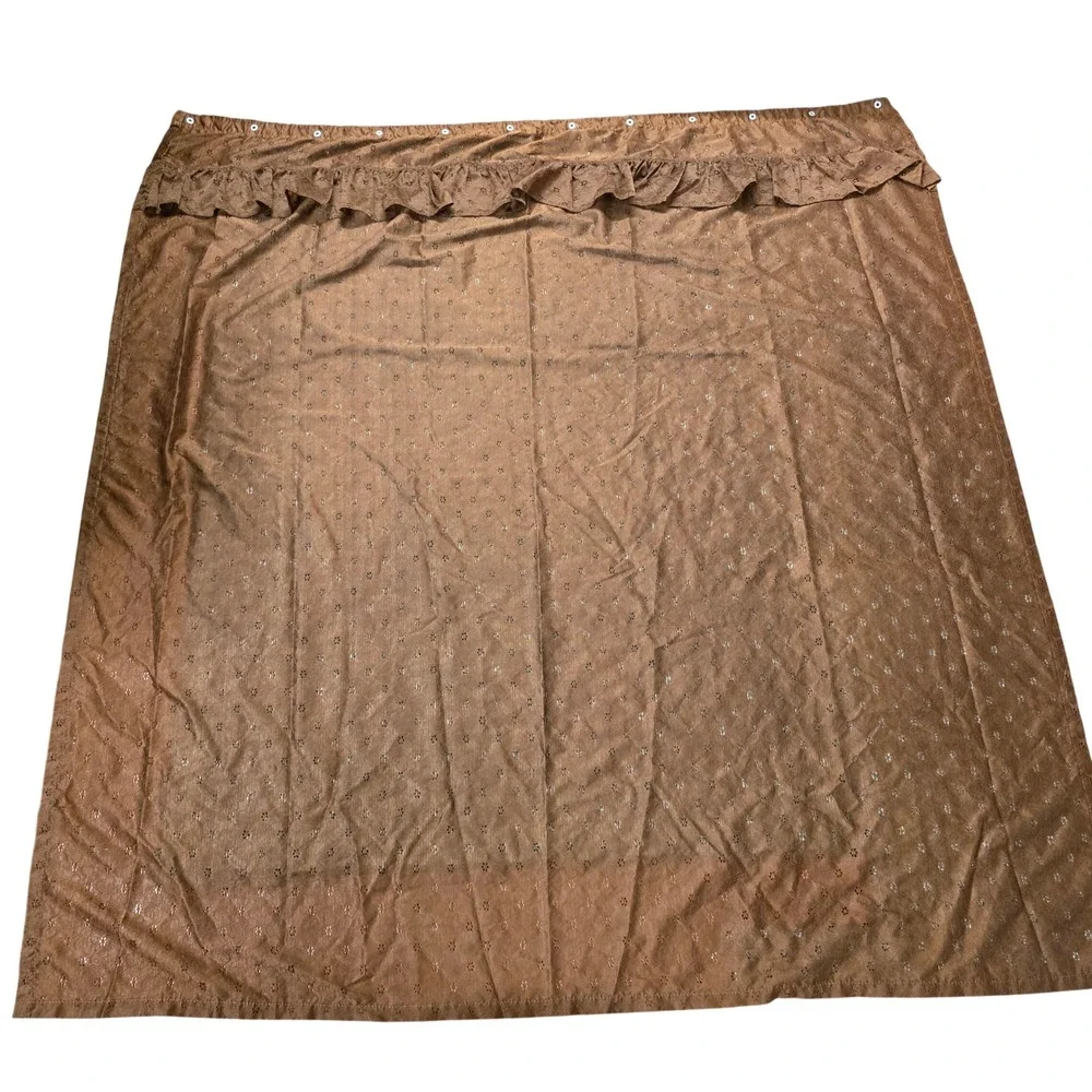 Vintage Brown Eyelet Ruffle Shower Curtain Valance Top Cottagecore 61x70